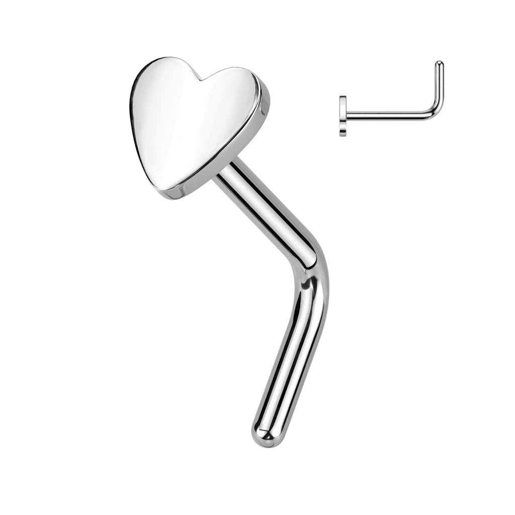 20G Titanium L Bend Nose Ring With Flat Heart Top For Nose Piercings